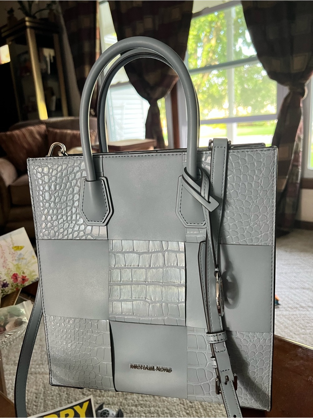 Michael Kors Light Gray Croc-Embossed Tote NEW - Picture 13 of 14